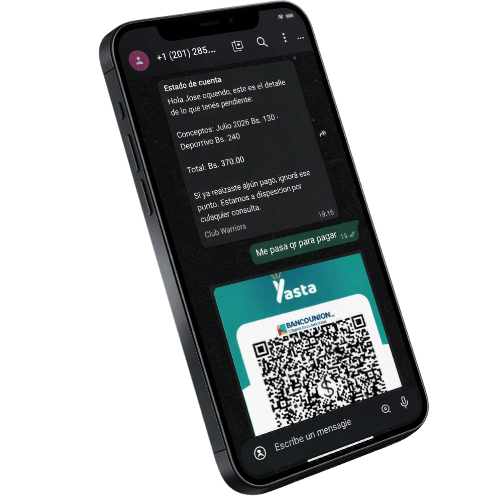 Recordatorio por WhatsApp con estado de cuenta y QR oficial del club
